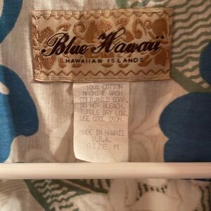 Blue Hawaii
Hawaiian island
Size medium 
Blue 
Cream
Green